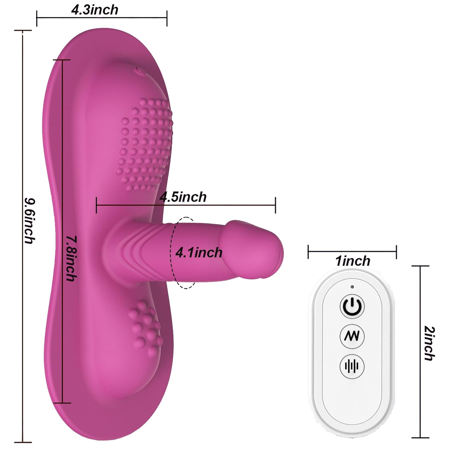 Dimensions of WildRide riding vibe showing 7.8 inch height and 4.1 inch shaft length