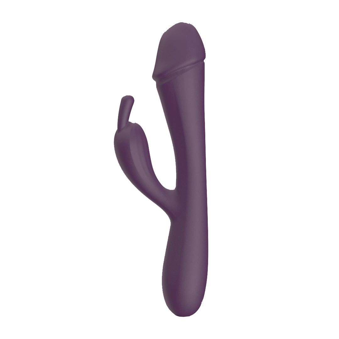 BunnyBuddy curved shaft and soft bunny-ear stimulator made of liquid silicone
